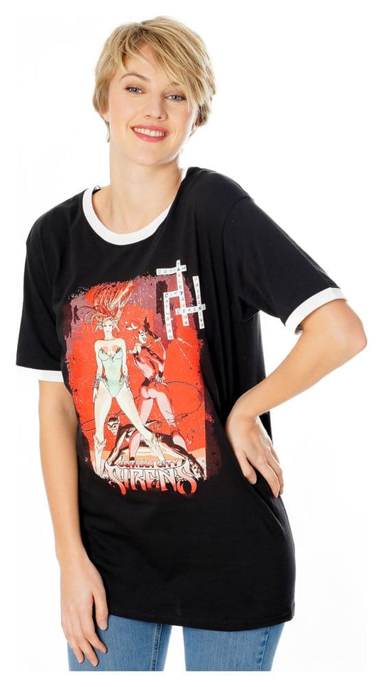 Gotham City Sirens T-Shirt Crossword Black Ringer Size XL