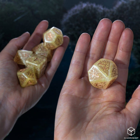 Elvish Jumbo Dice Set of 7 (Shimmering Beige & Copper)