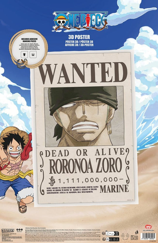 One Piece 3D Poster Wanted Roronoa Zoro 38 x 58 cm
