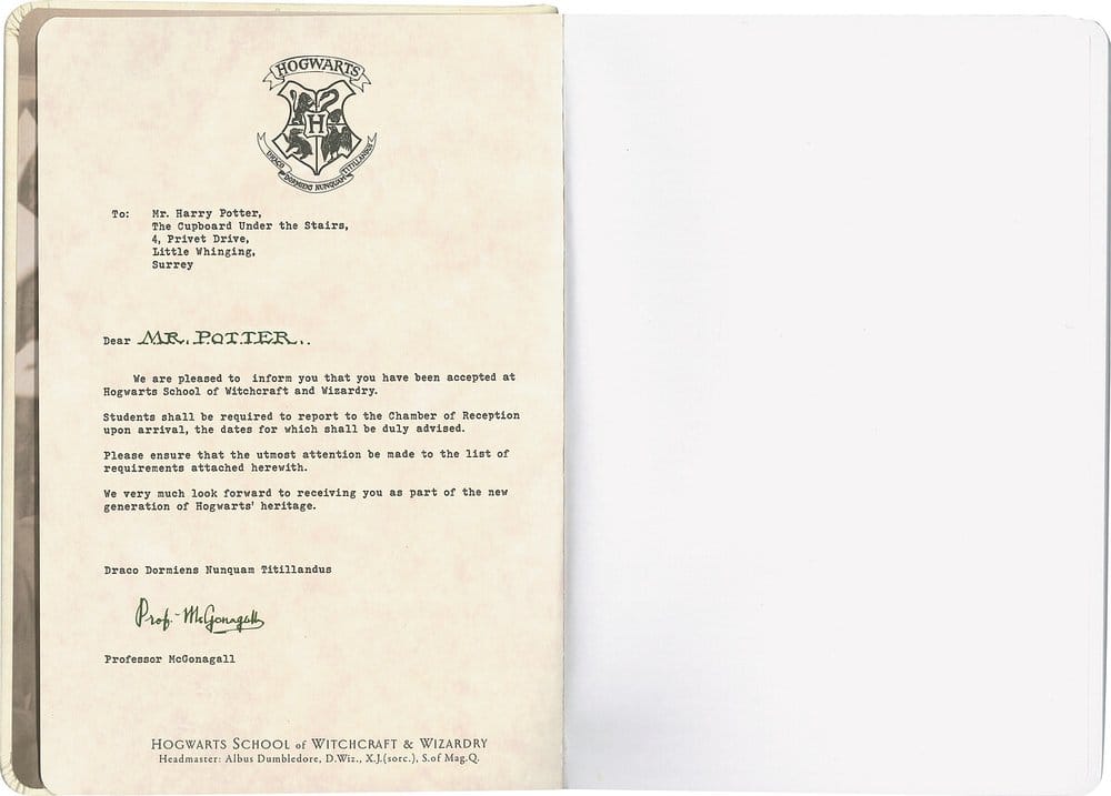 Harry Potter Hardcover Notebook Hogwarts Letter 21 cm
