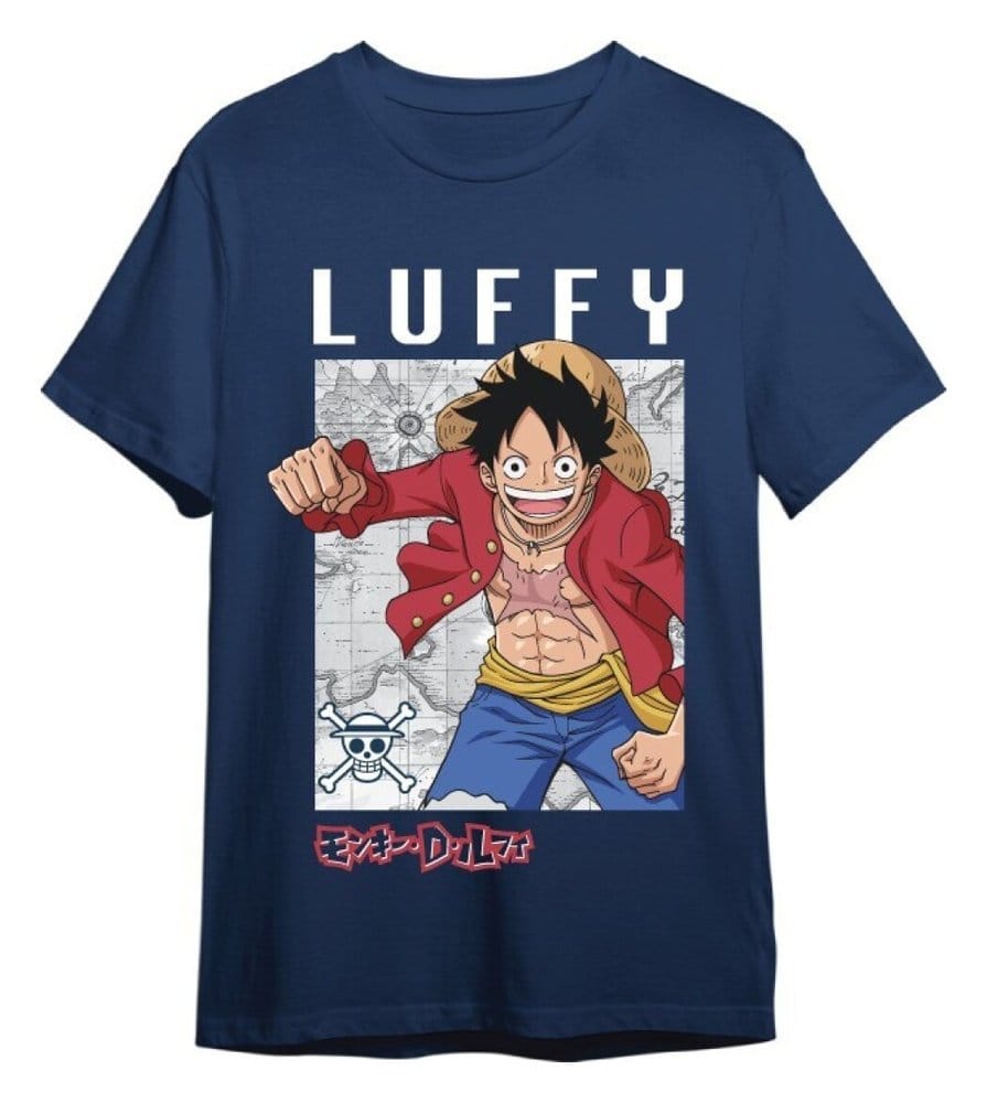 One Piece T-Shirt Monkey D. Luffy Mapa Denim Size XXL