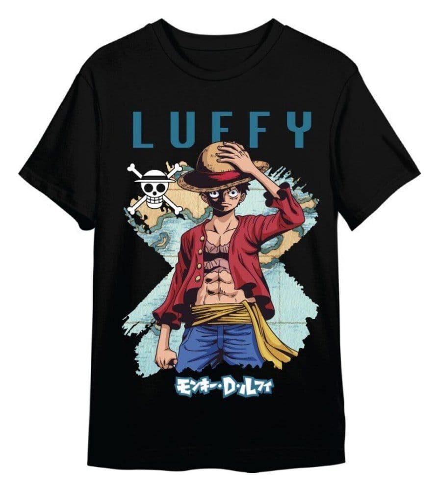 One Piece T-Shirt Monkey D. Luffy Mapa Black Size M