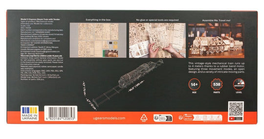 Ugears 3D Wooden Puzzle V-Express Steam Train with Tender