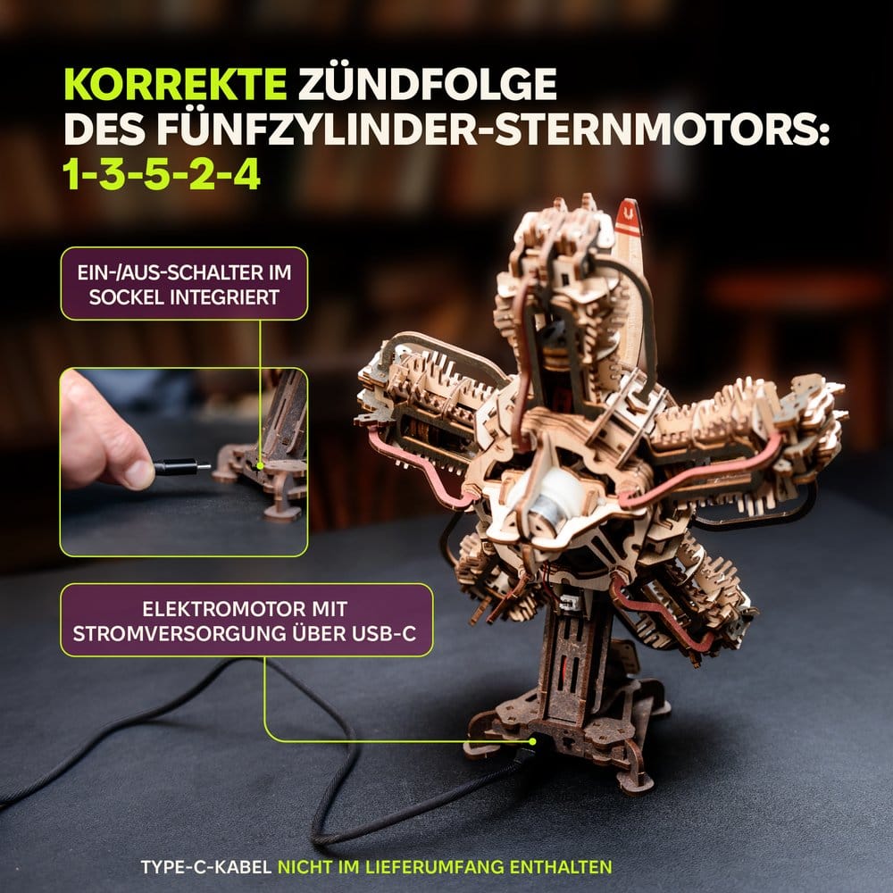 Ugears 3D Wooden Model Kit R-5 Aircraft Engine 25 cm