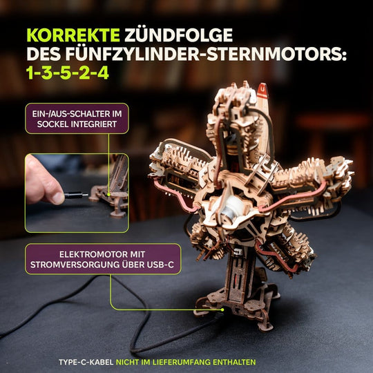 Ugears 3D Wooden Model Kit R-5 Aircraft Engine 25 cm