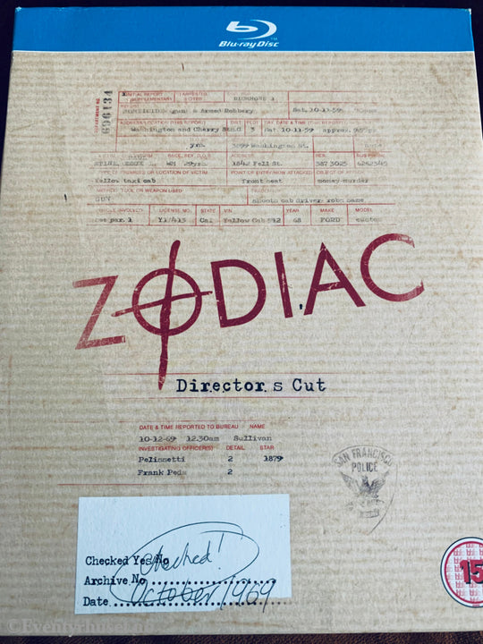 Zodiac - Director’s Cut. Blu-Ray Slipcase. Blu-Ray Disc