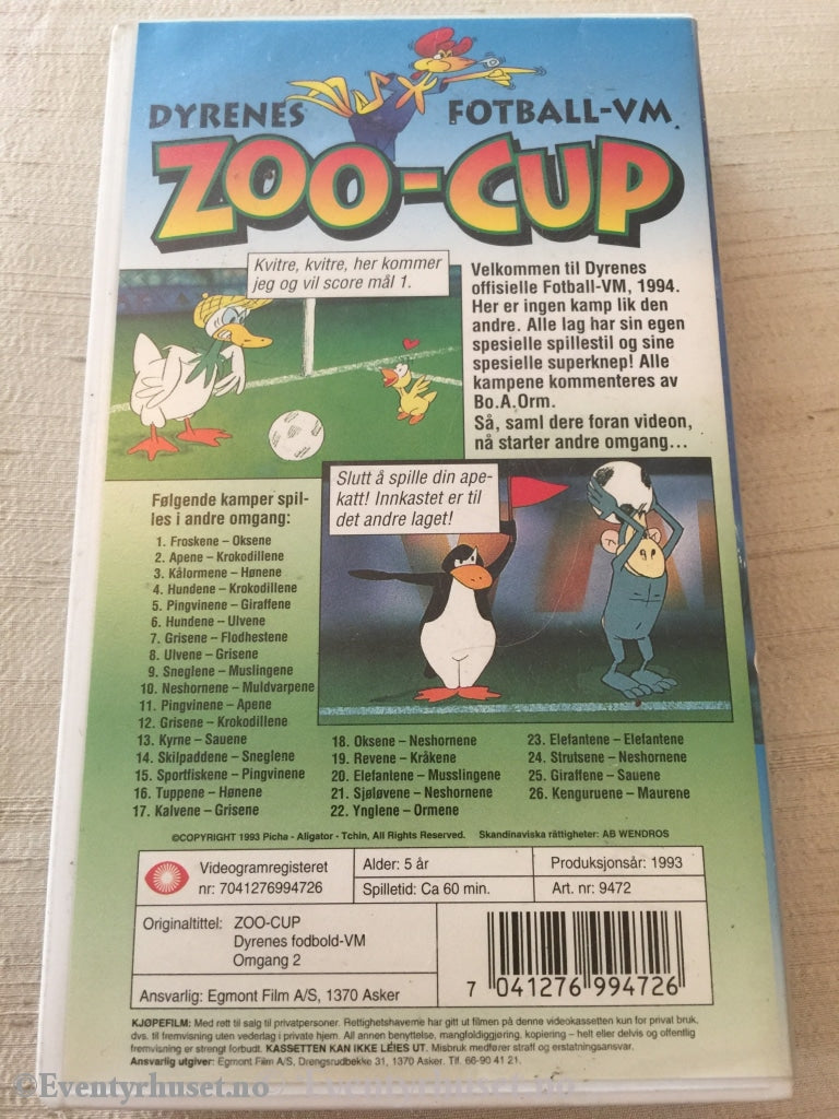 Zoo-Cup. Dyrenes Fotball-Vm. Omgang 2. 1993. Vhs. Vhs