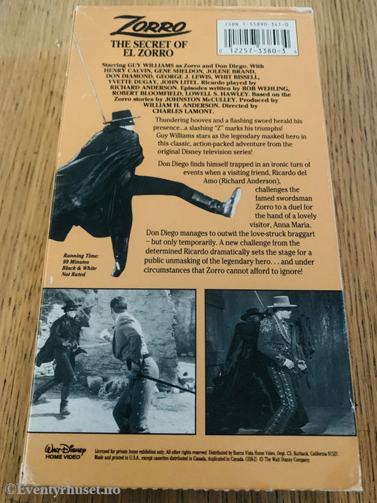 Zorro: The Secret of El Zorro Volume 1 1957 VHS.