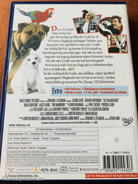 Disney Dvd. 102 Dalmatinere. 2000. Dvd