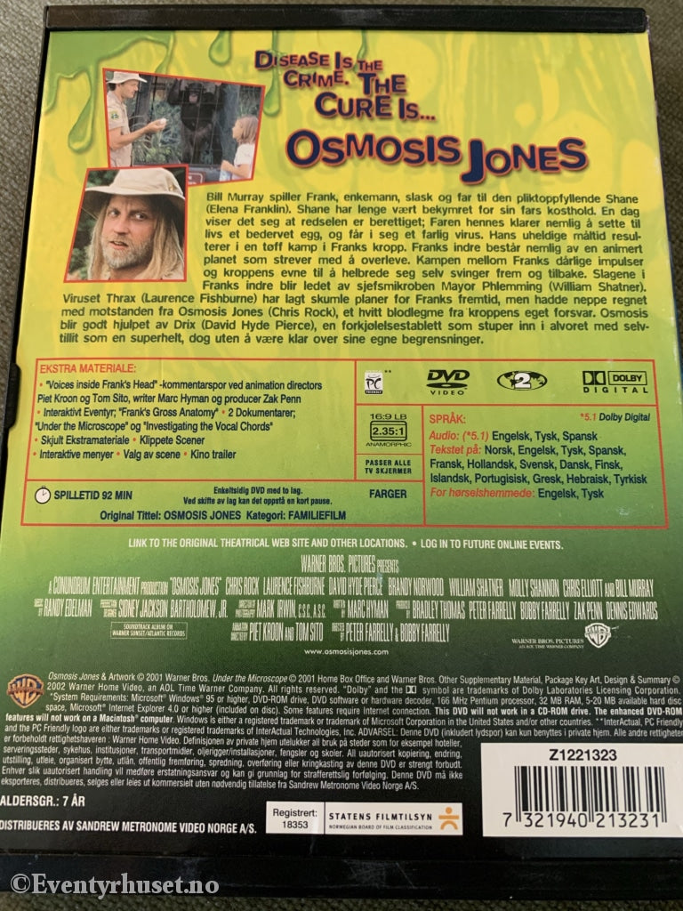 Osmosis Jones. 2001. Dvd Snapcase.