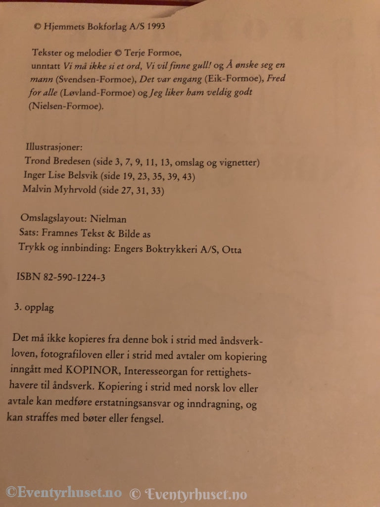 Terje Formoe. 1993. Kaptein Sabeltann Og 24 Andre Sanger. Fortelling